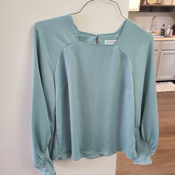 Silk Satin Teal Aqua Blue Dress Shirt Blouse - Picture 2 of 6